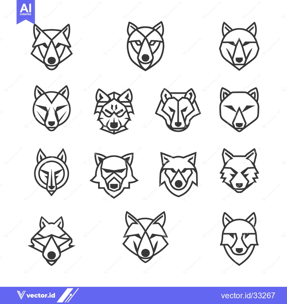 Premium Vector of Collection of Geometric Wolf Head Line Art Illustrations