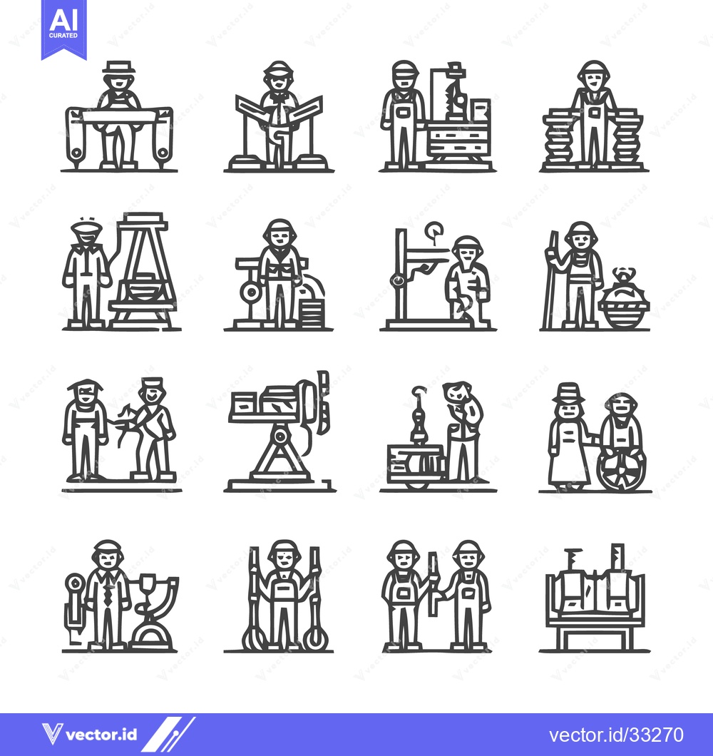 Premium Vector dari Collection of various line art illustrations of workers and laborers.