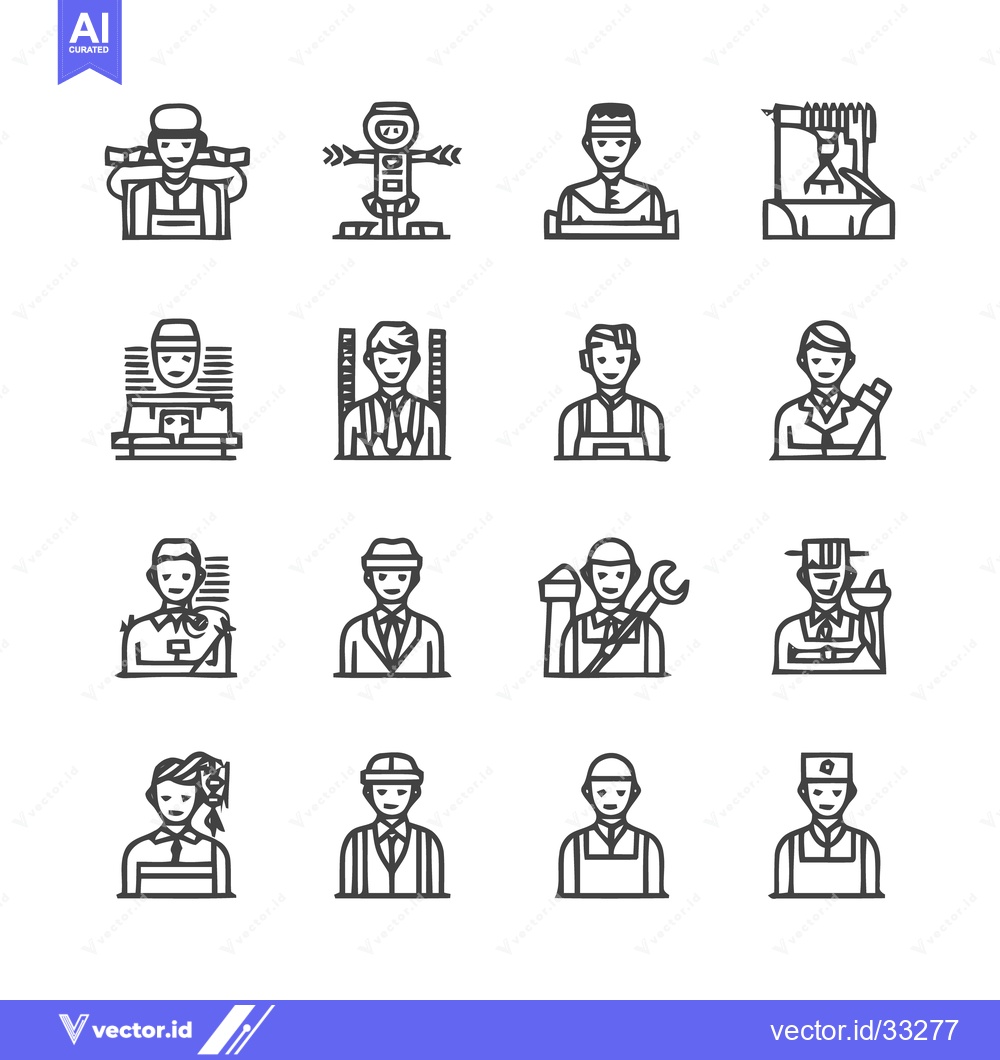 Premium Vector dari Diverse Professions - A Collection of Line Art Icons.