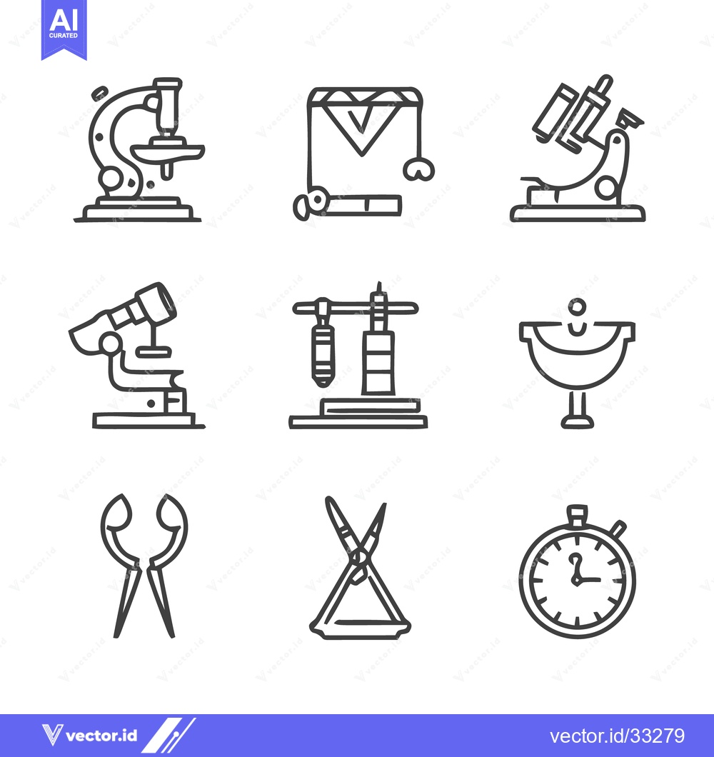 Premium Vector of Collection of Science and Laboratory Equipment Icons in Outline Style.