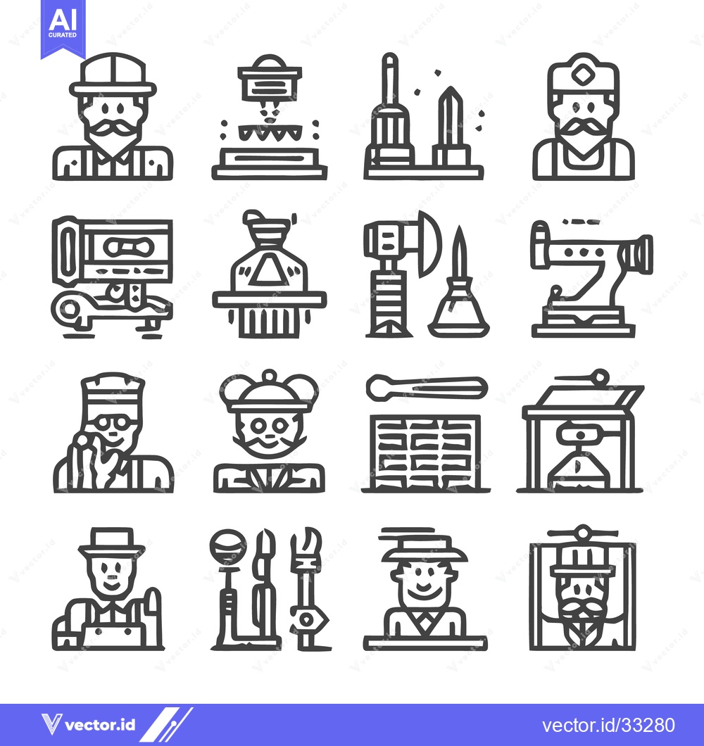 Premium Vector dari Collection of Industrial Workers and Manufacturing Tools.