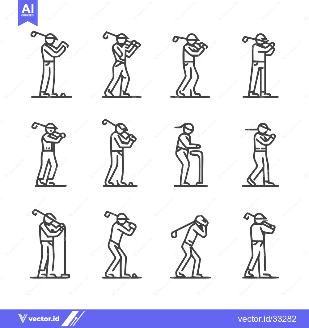 Premium Vector dari Golfing Poses - A Collection of Minimalist Line Art Illustrations.