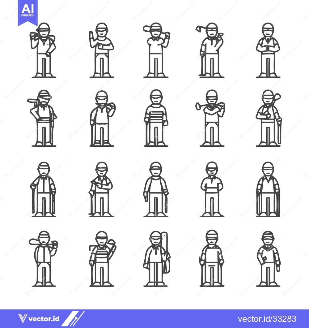 Premium Vector of Baseball Players in Various Poses - Line Art Illustrations.
