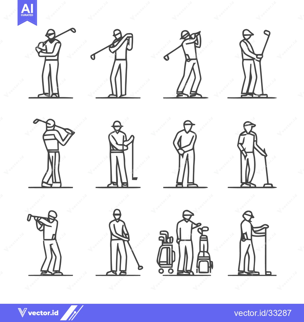 Premium Vector of Golfing Poses - A Collection of Line Art Illustrations.