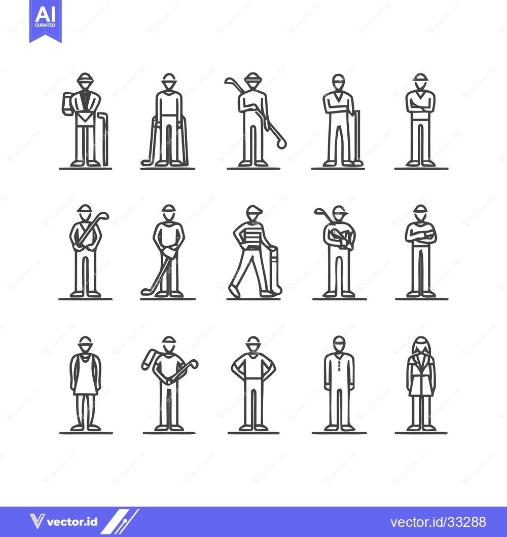Premium Vector of Line Art Illustrations of People in Various Professions and Activities