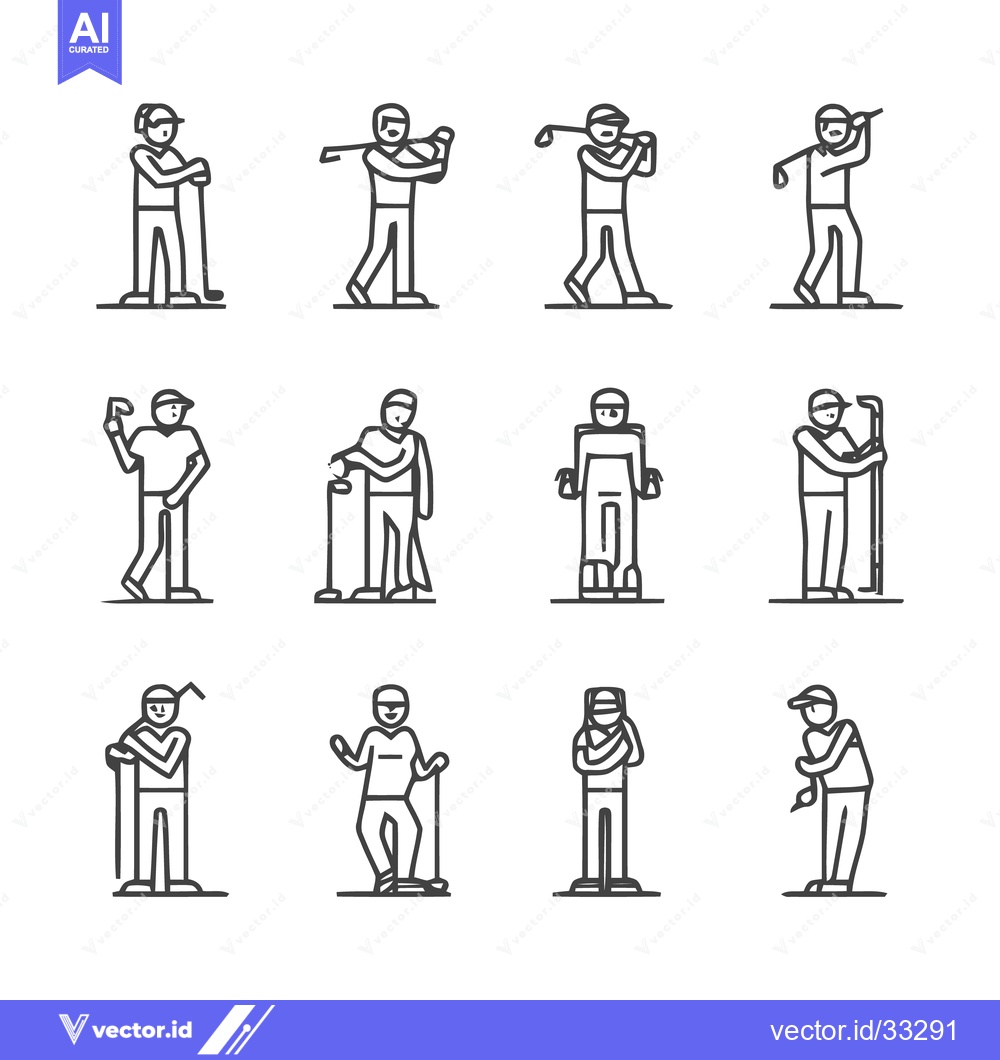 Premium Vector of Golfing Icons - A Collection of Minimalist Line Art Illustrations.