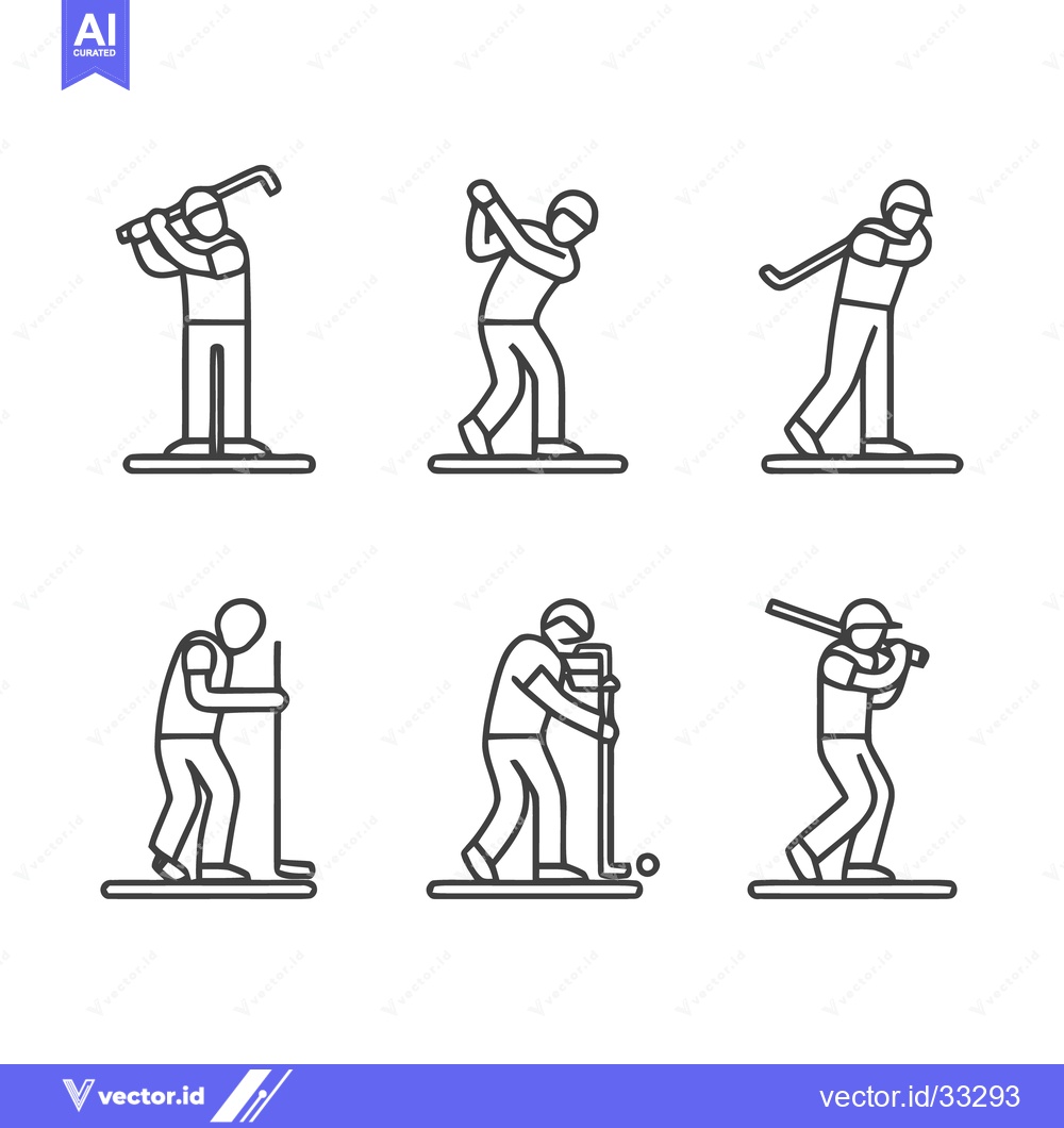 Premium Vector dari Golfing Action - A Set of Line Art Illustrations Depicting Golfers.