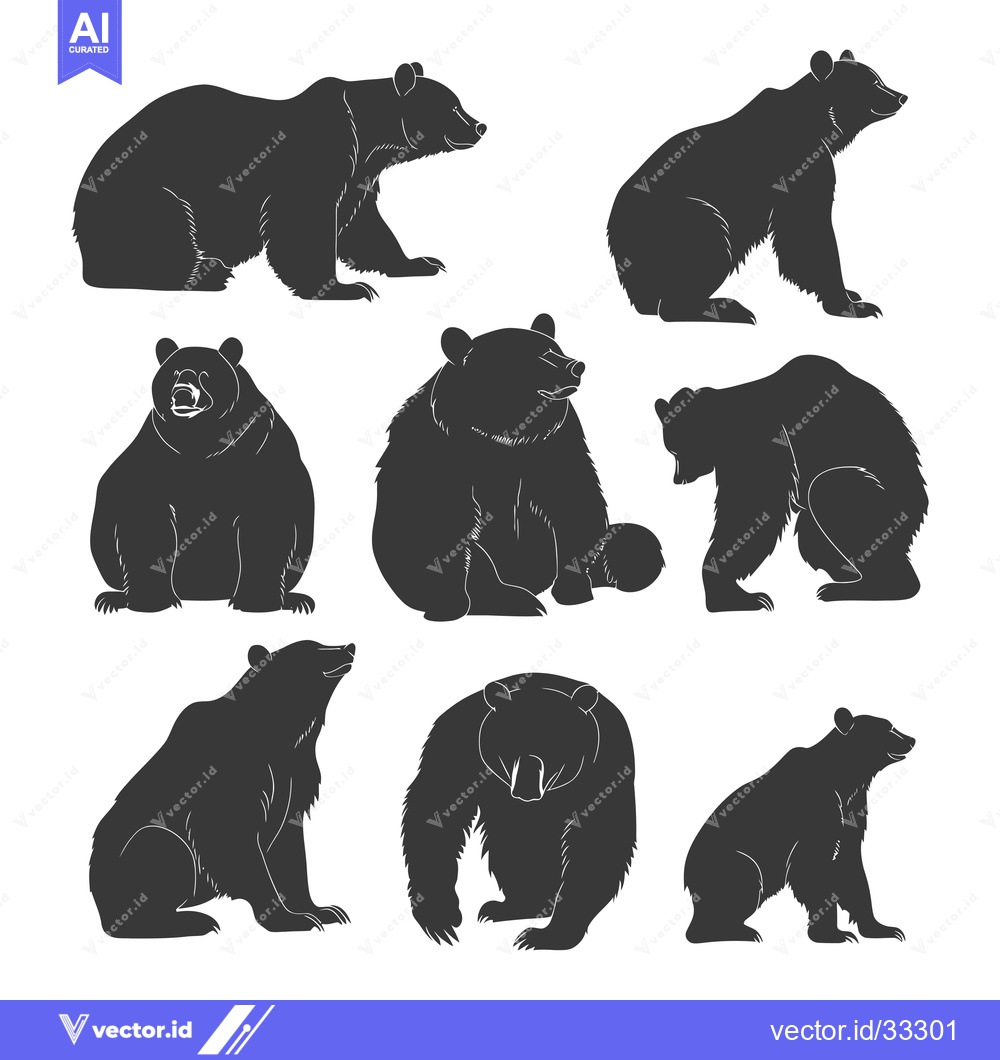 Premium Vector dari Collection of Grizzly Bear Silhouettes in Different Poses