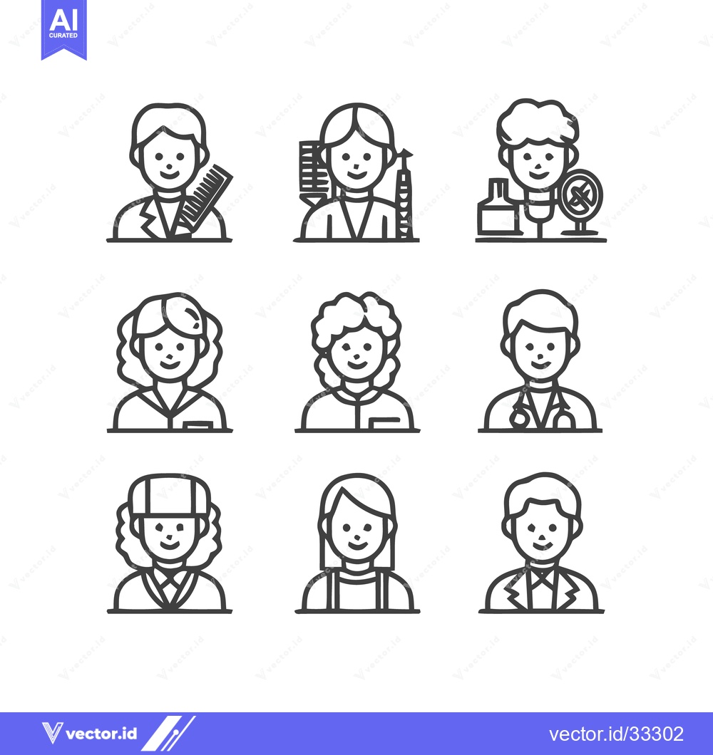 Premium Vector of Diverse Professions - Line Art Illustrations of Various Occupations.