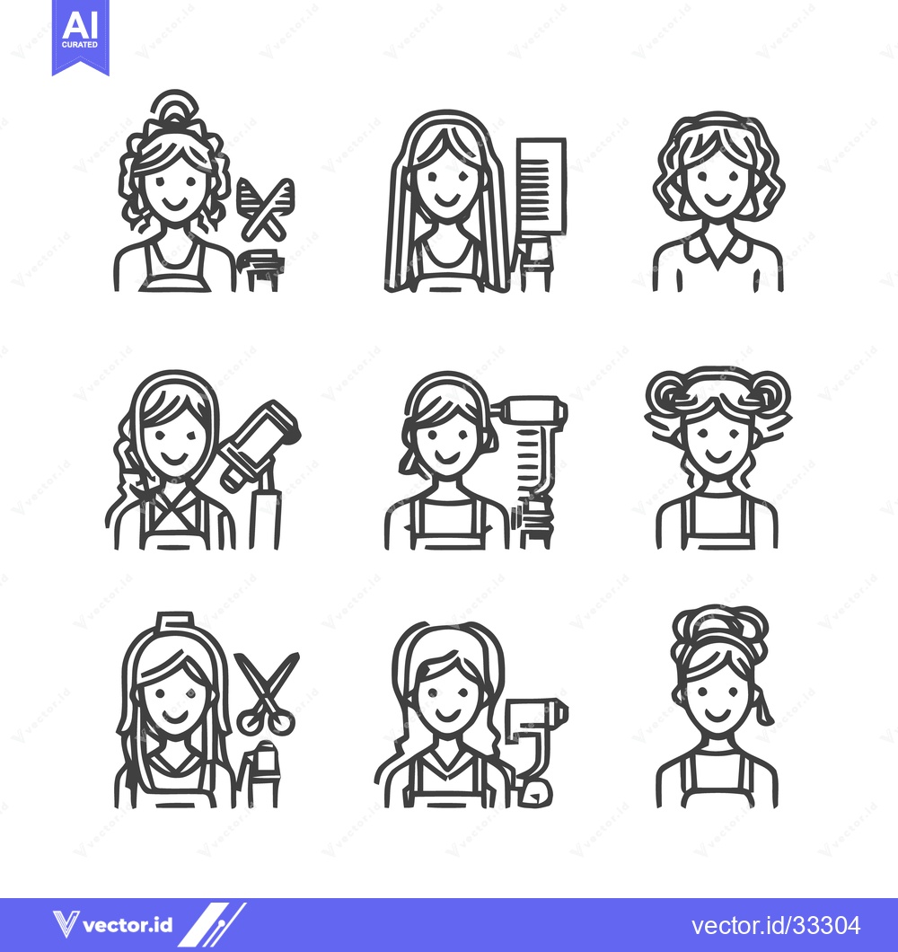 Premium Vector of Stylist Icons - A Collection of Hairdresser Illustrations.