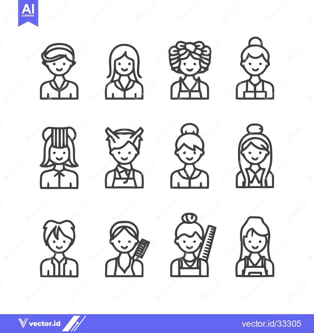 Premium Vector of Stylist Icons - Diverse Hairstyles and Professional Portraits.