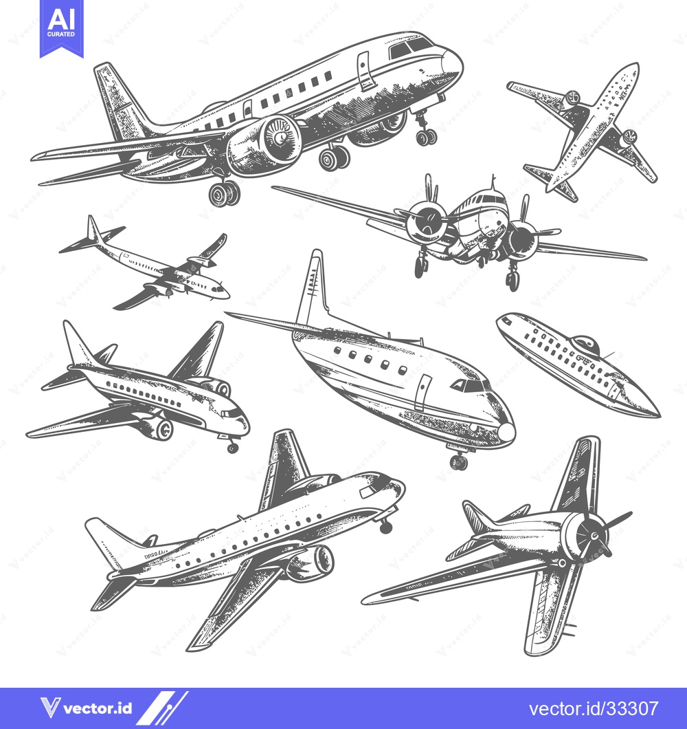 Premium Vector of Collection of Hand-Drawn Airplane Illustrations
