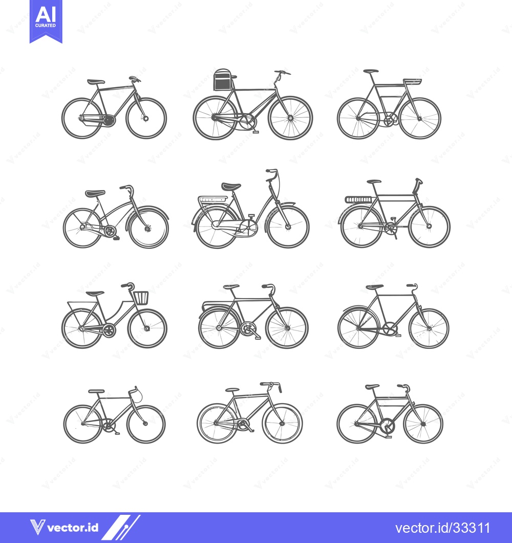 Premium Vector of Collection of Hand-Drawn Bicycle Illustrations in Black and White