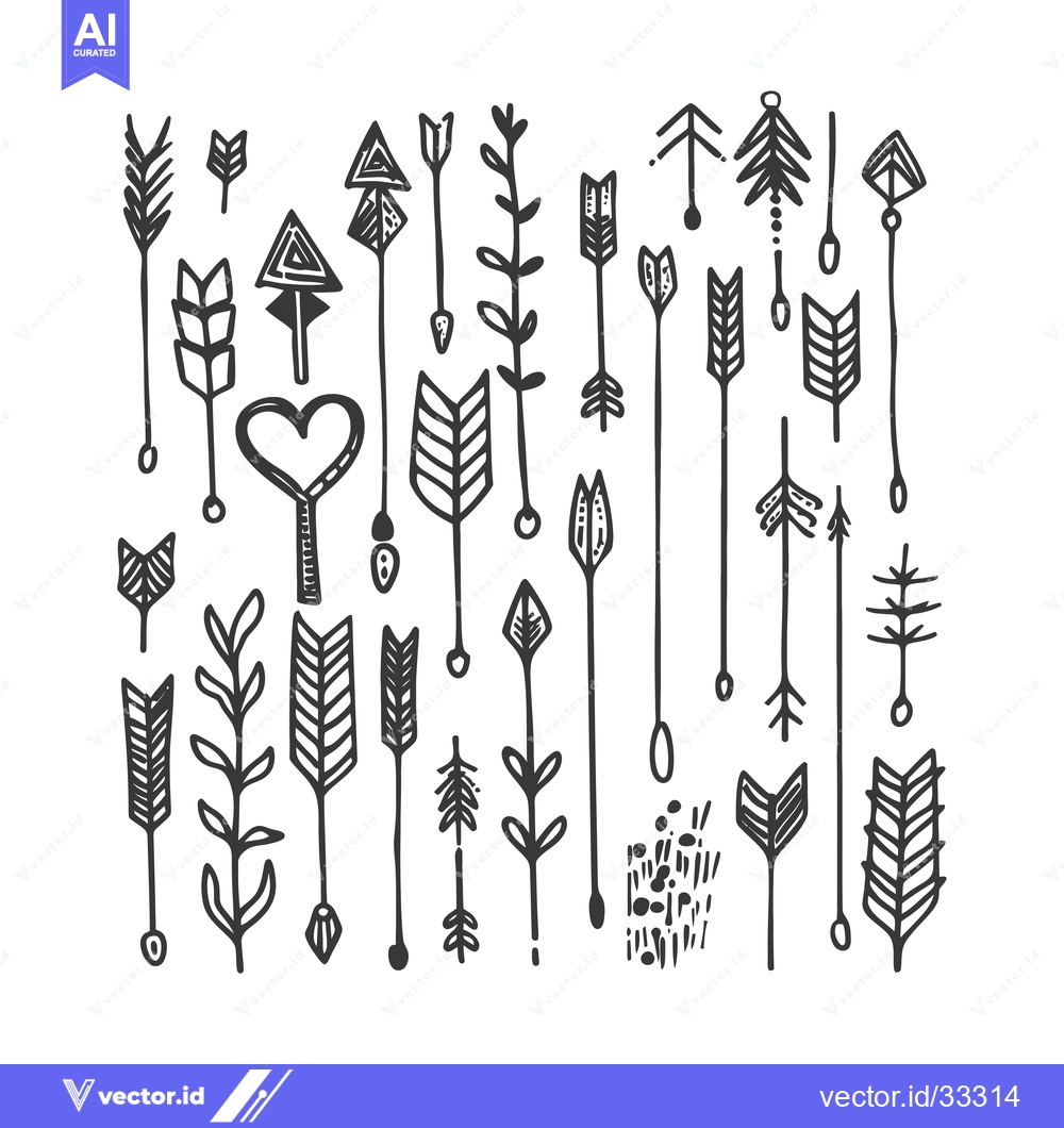 Premium Vector dari Collection of Hand-Drawn Black and White Arrows and Floral Motifs
