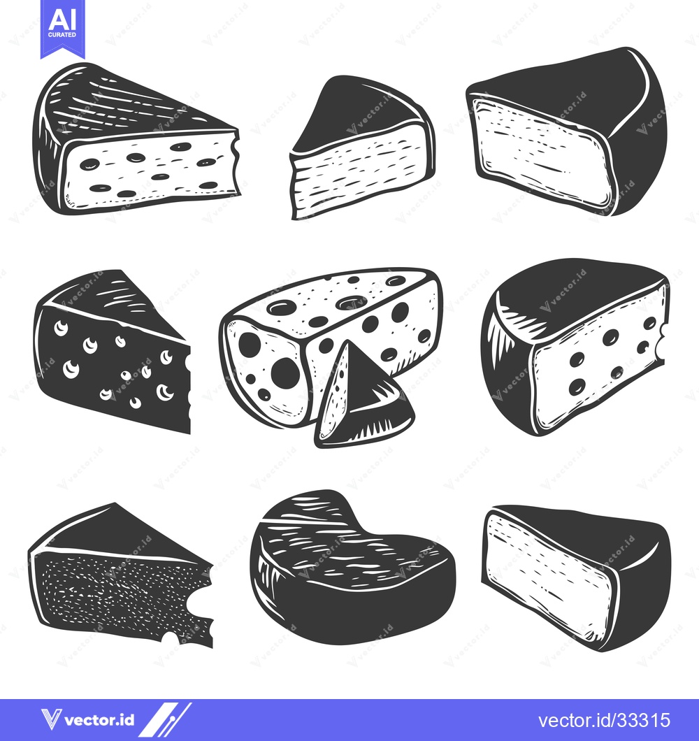 Premium Vector dari Collection of Hand-Drawn Black and White Cheese Illustrations