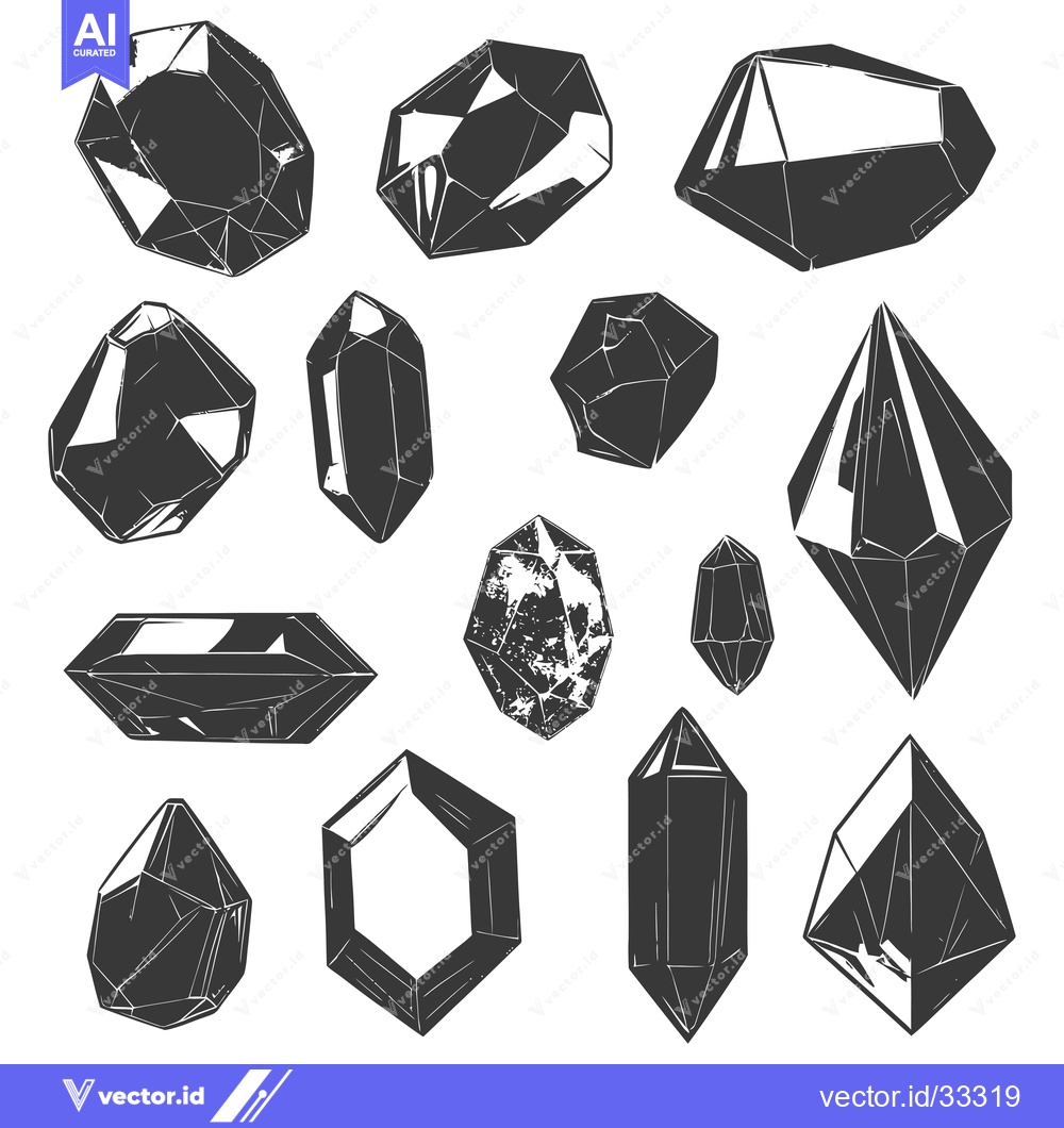 Premium Vector dari Collection of Hand-Drawn Black and White Crystals