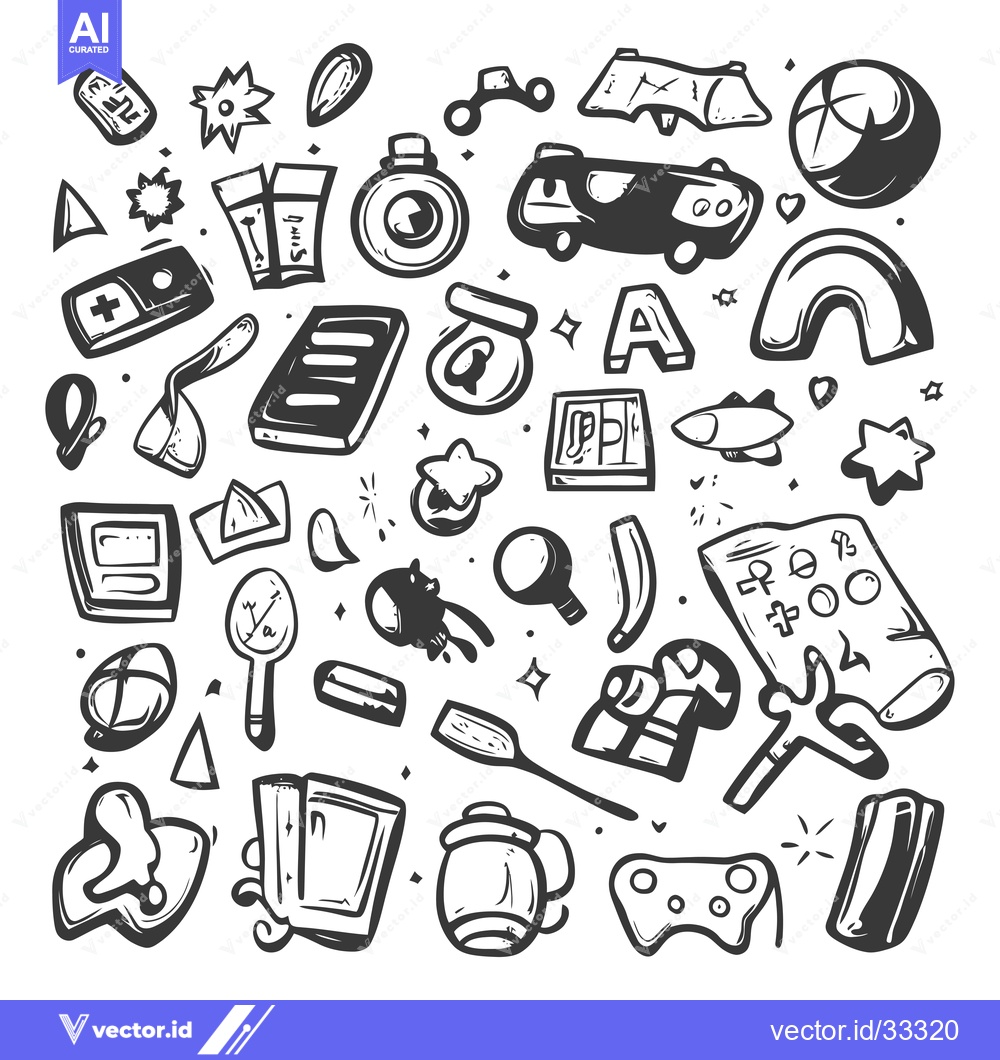 Premium Vector of Collection of Hand-Drawn Black and White Doodles on a White Background