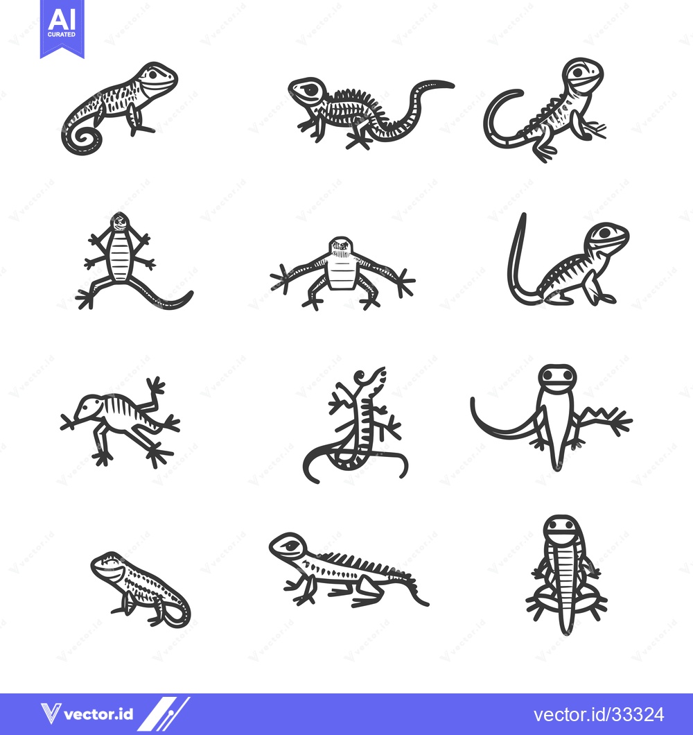 Premium Vector of Collection of Hand-Drawn Black and White Lizard Illustrations