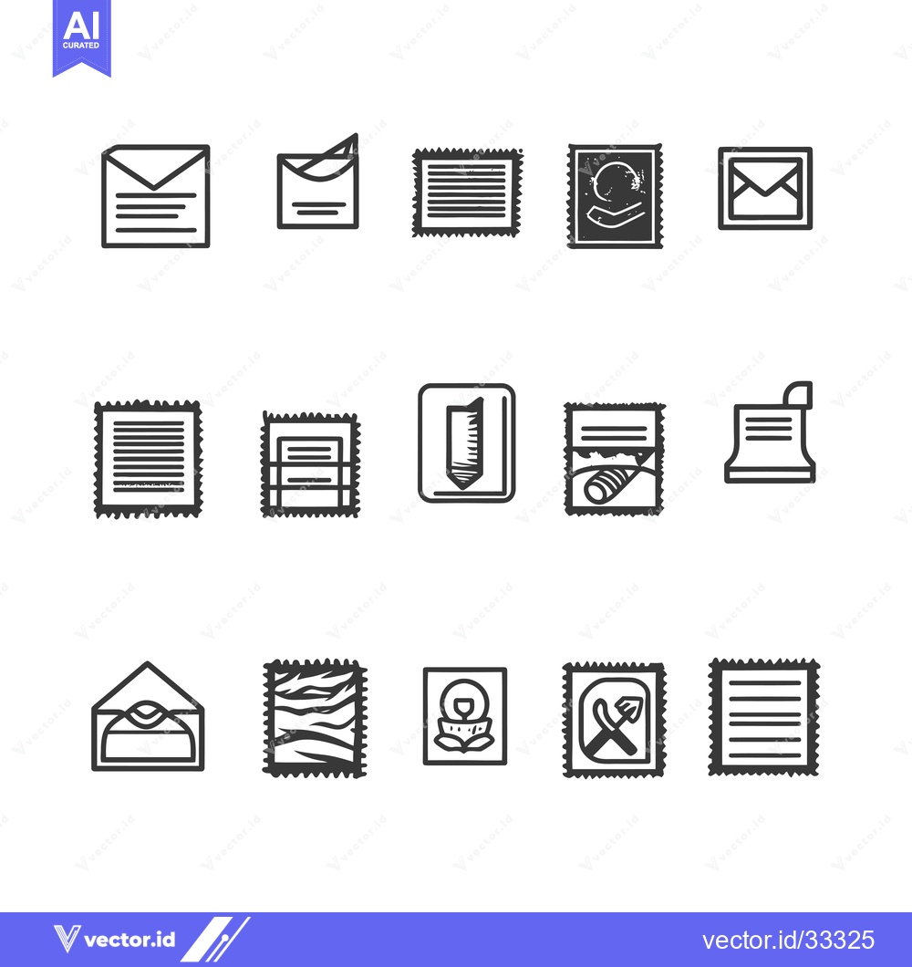 Premium Vector of Collection of Hand-Drawn Black and White Mail and Postage Stamp Icons