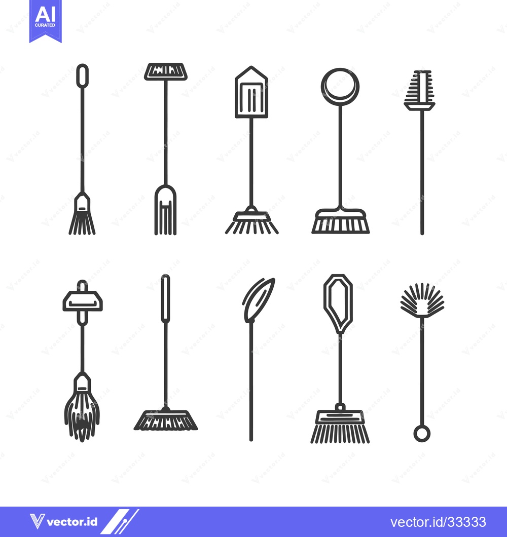 Premium Vector dari Collection of Hand-Drawn Broom and Brush Line Icons