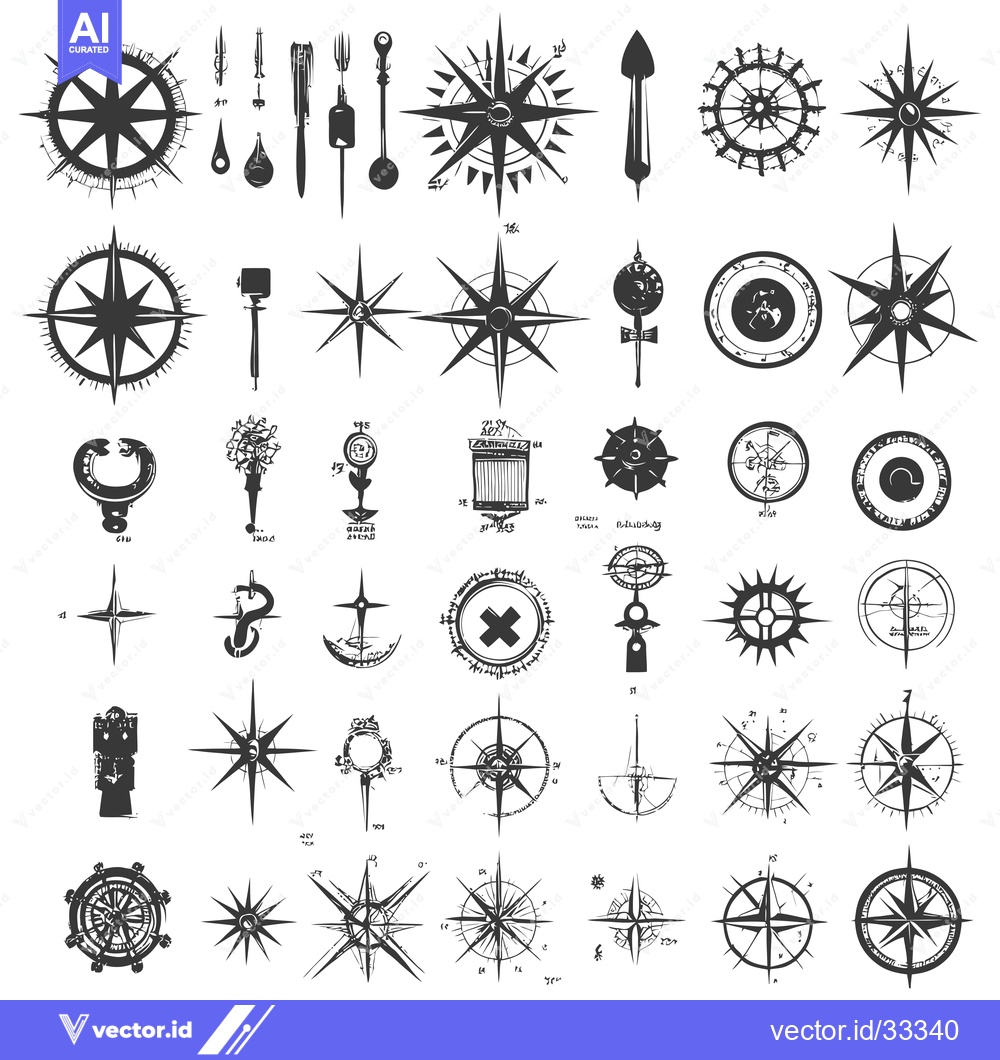 Premium Vector dari Collection of Hand-Drawn Compass and Navigation Symbols