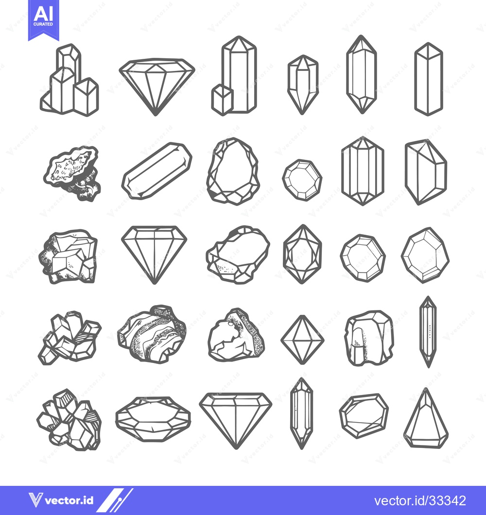 Premium Vector dari Collection of Hand-Drawn Crystal and Gemstone Shapes