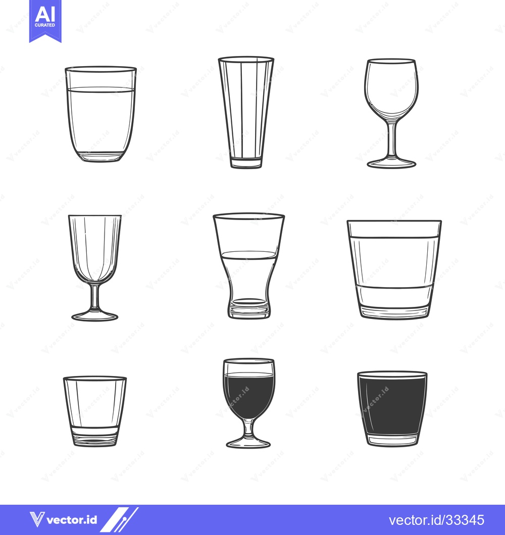 Premium Vector dari Collection of Hand-Drawn Empty Drinking Glasses