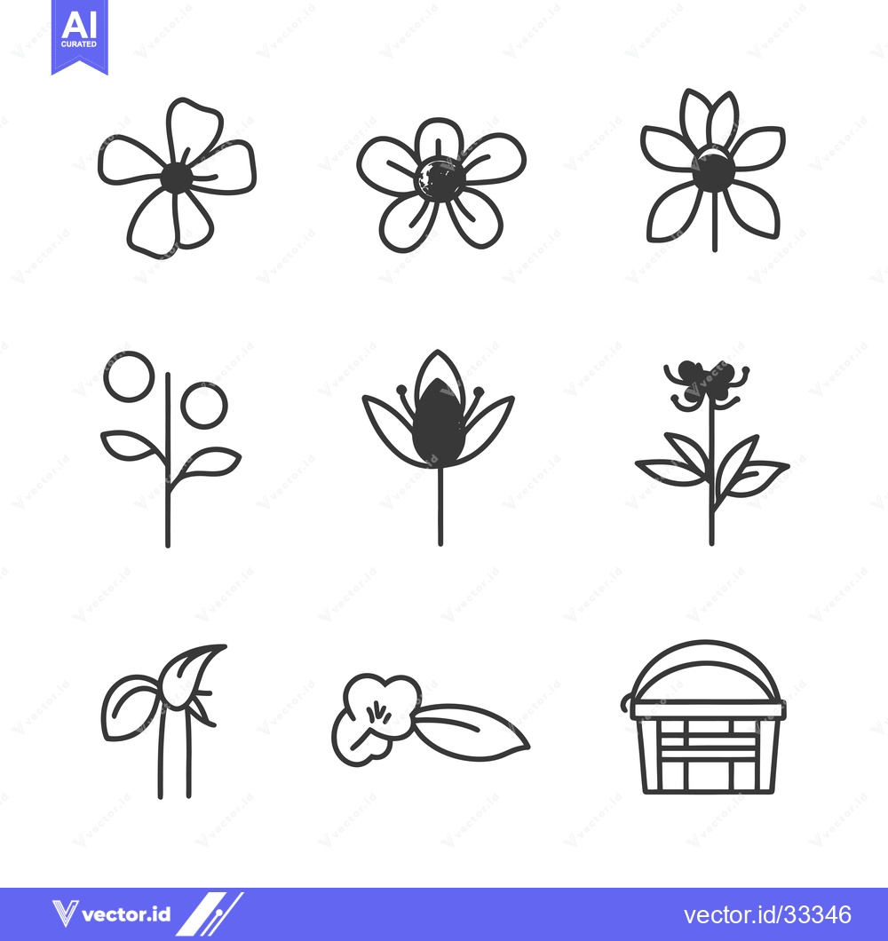 Premium Vector of Collection of Hand-Drawn Floral and Basket Icons
