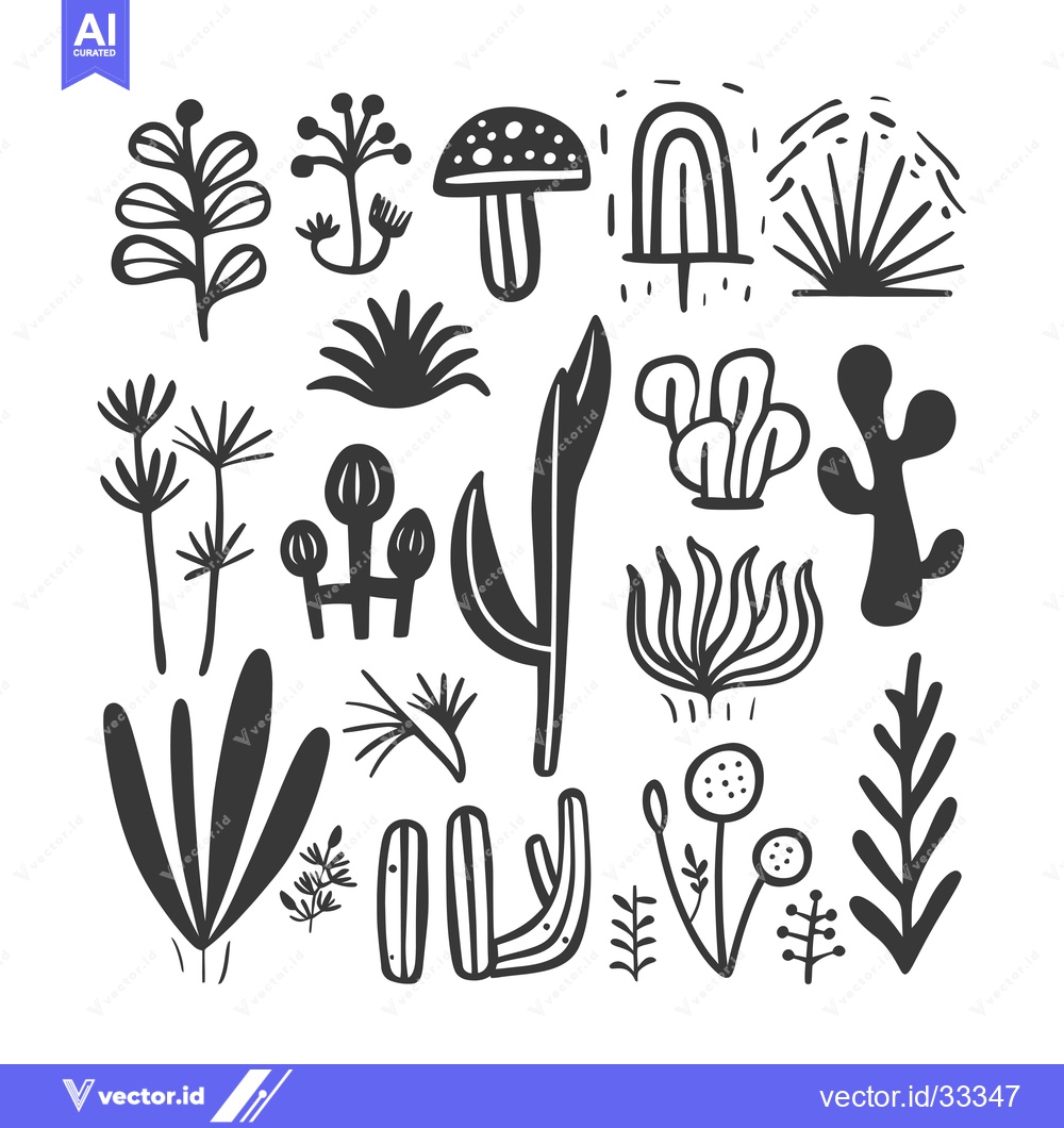 Premium Vector of Collection of Hand-Drawn Floral and Fungal Elements