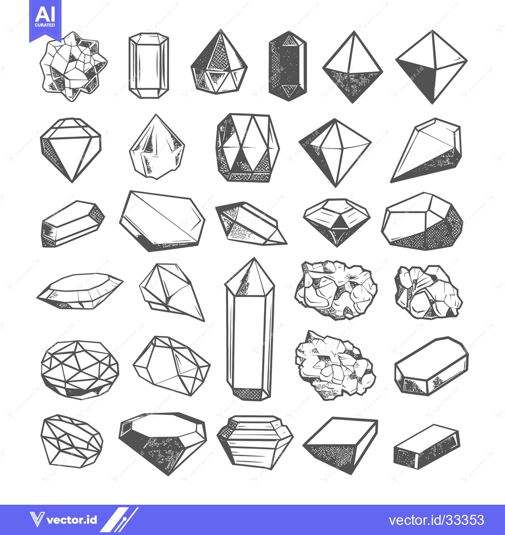 Premium Vector dari Collection of Hand-Drawn Geometric Crystal and Gemstone Illustrations