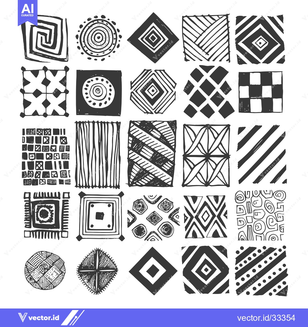 Premium Vector dari Collection of Hand-Drawn Geometric Patterns in Black and White
