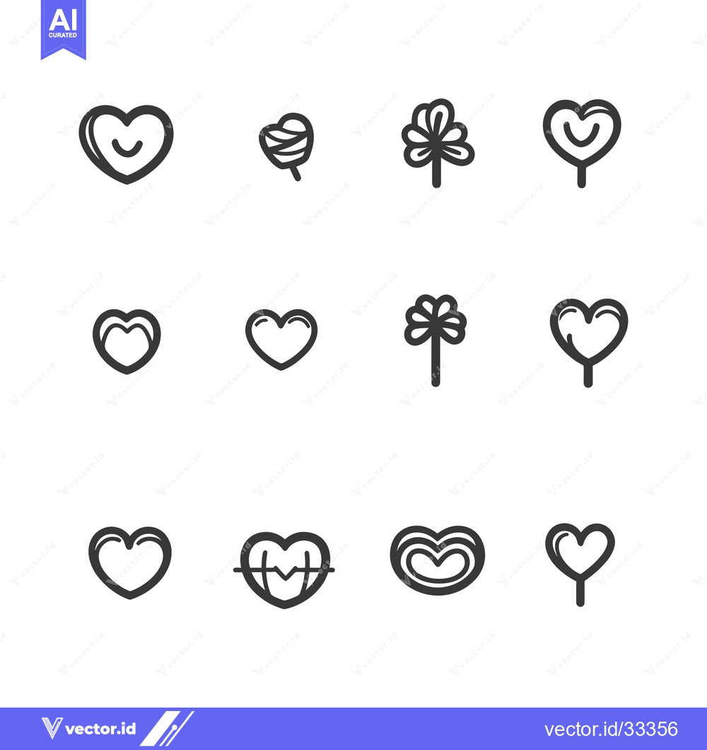 Premium Vector dari Collection of Hand-Drawn Heart Icons in Different Styles