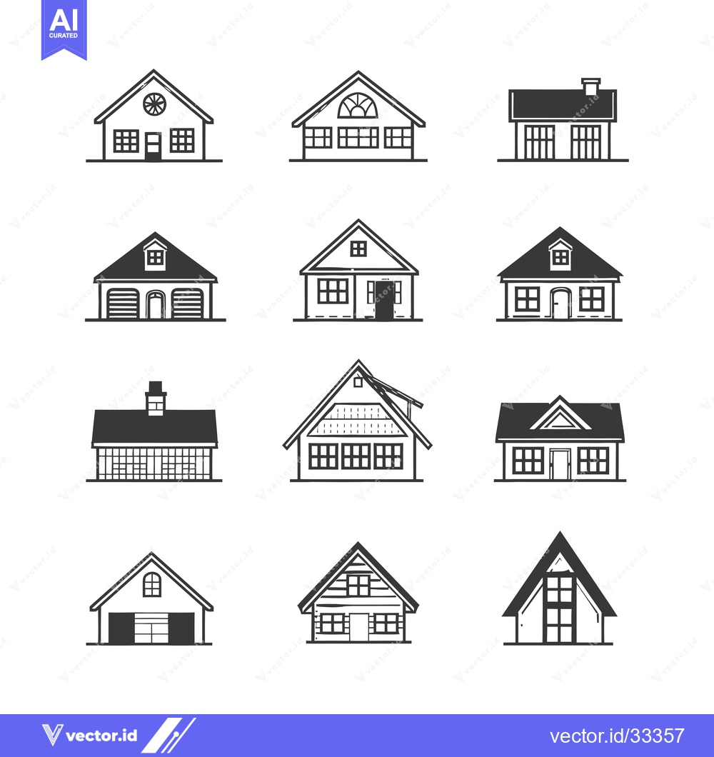Premium Vector dari Collection of Hand-Drawn House Illustrations in Black and White
