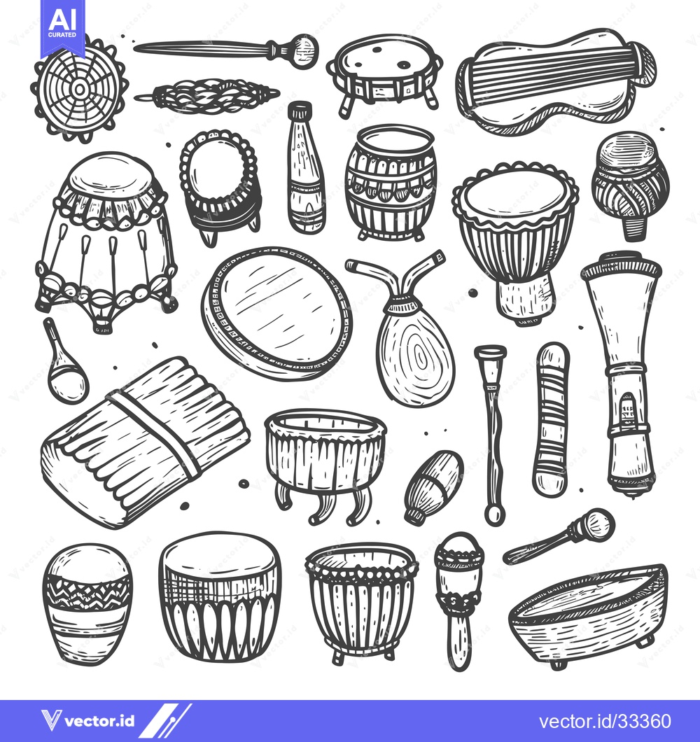 Premium Vector dari Collection of Hand-Drawn Illustrations Depicting Various Percussion In