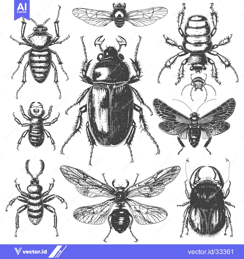 Premium Vector of Collection of Hand-Drawn Insects with Detailed Anatomical Features