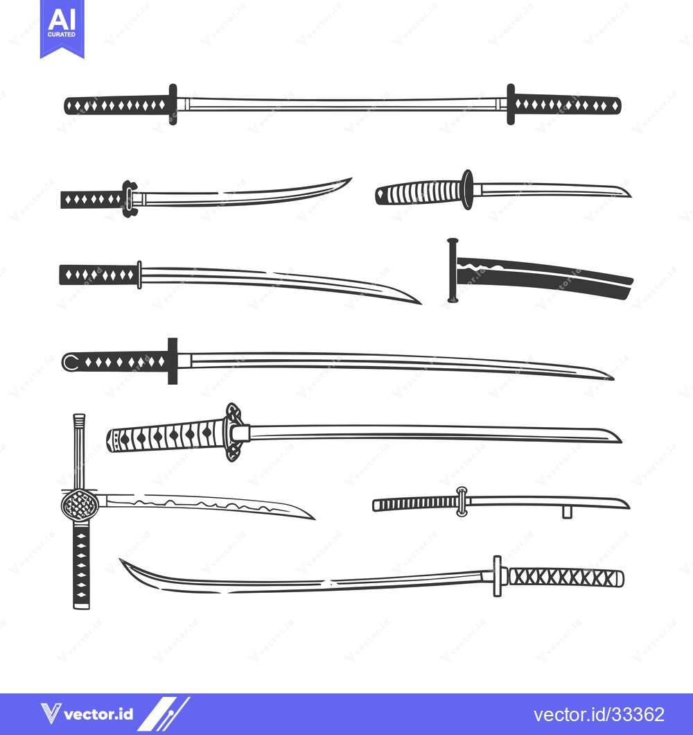 Premium Vector dari Collection of Hand-Drawn Japanese Swords with Scabbards