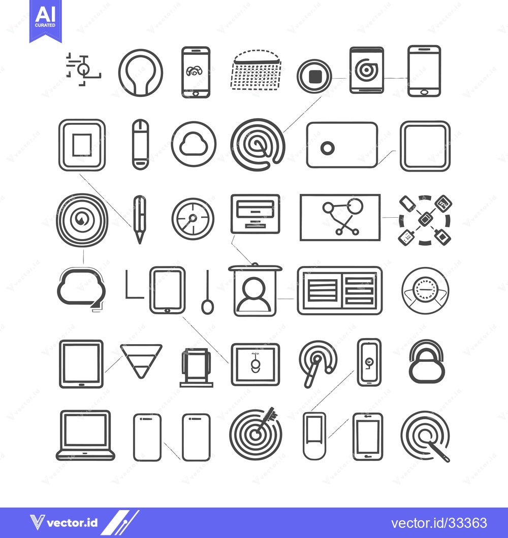 Premium Vector of Collection of Hand-Drawn Line Icons for Digital Devices, Objects, and