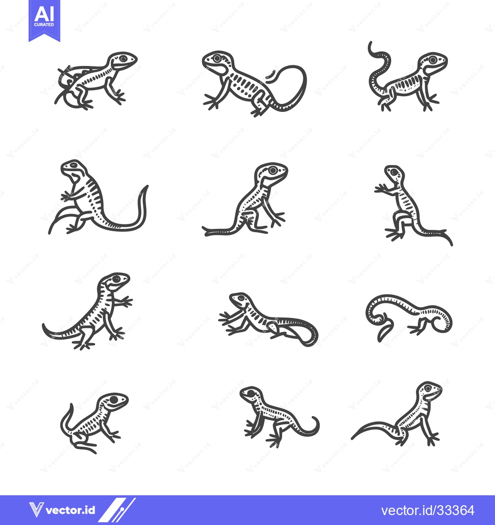 Premium Vector of Collection of Hand-Drawn Lizard Illustrations in Different Poses