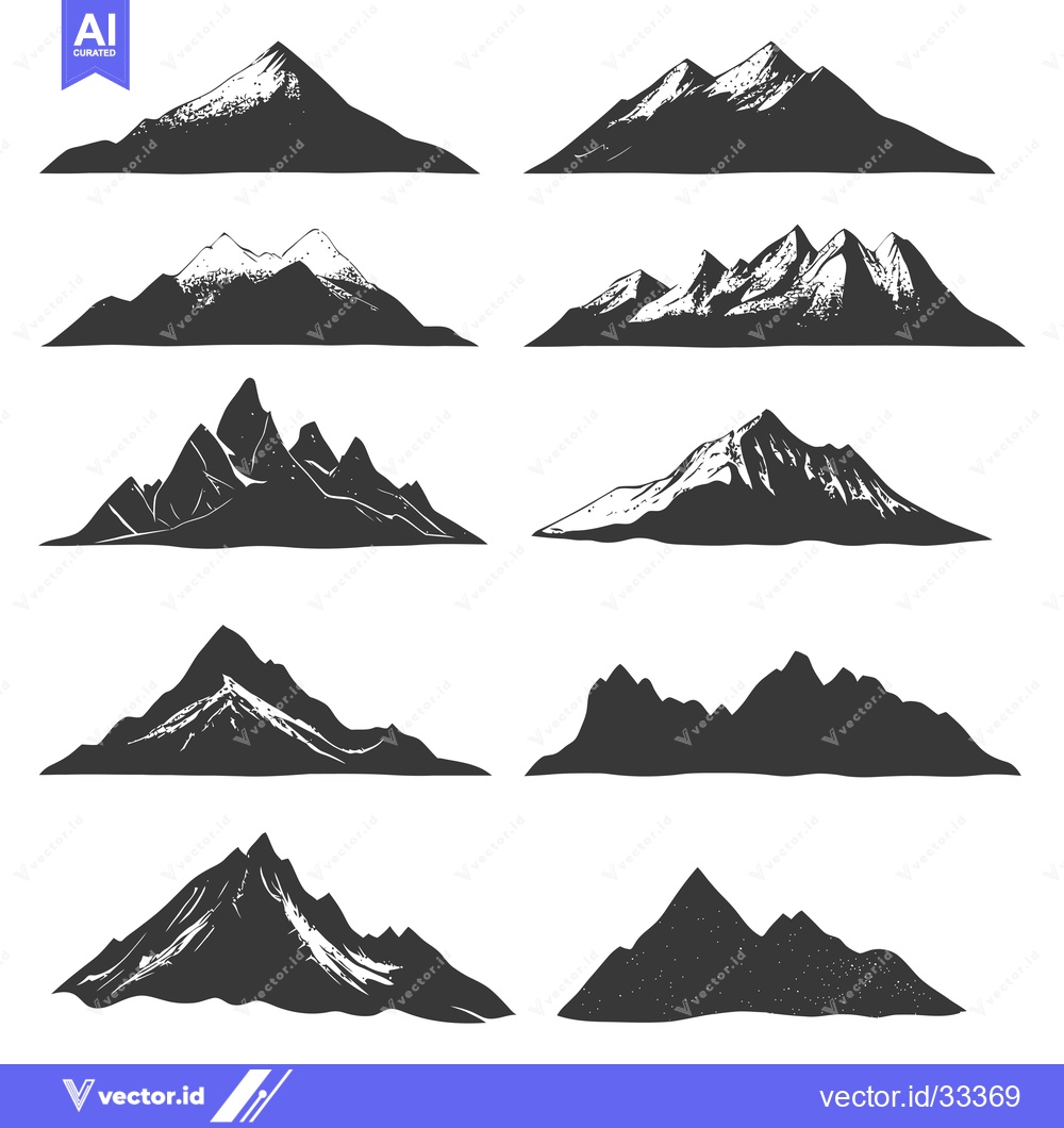 Premium Vector dari Collection of Hand Drawn Mountain Silhouettes