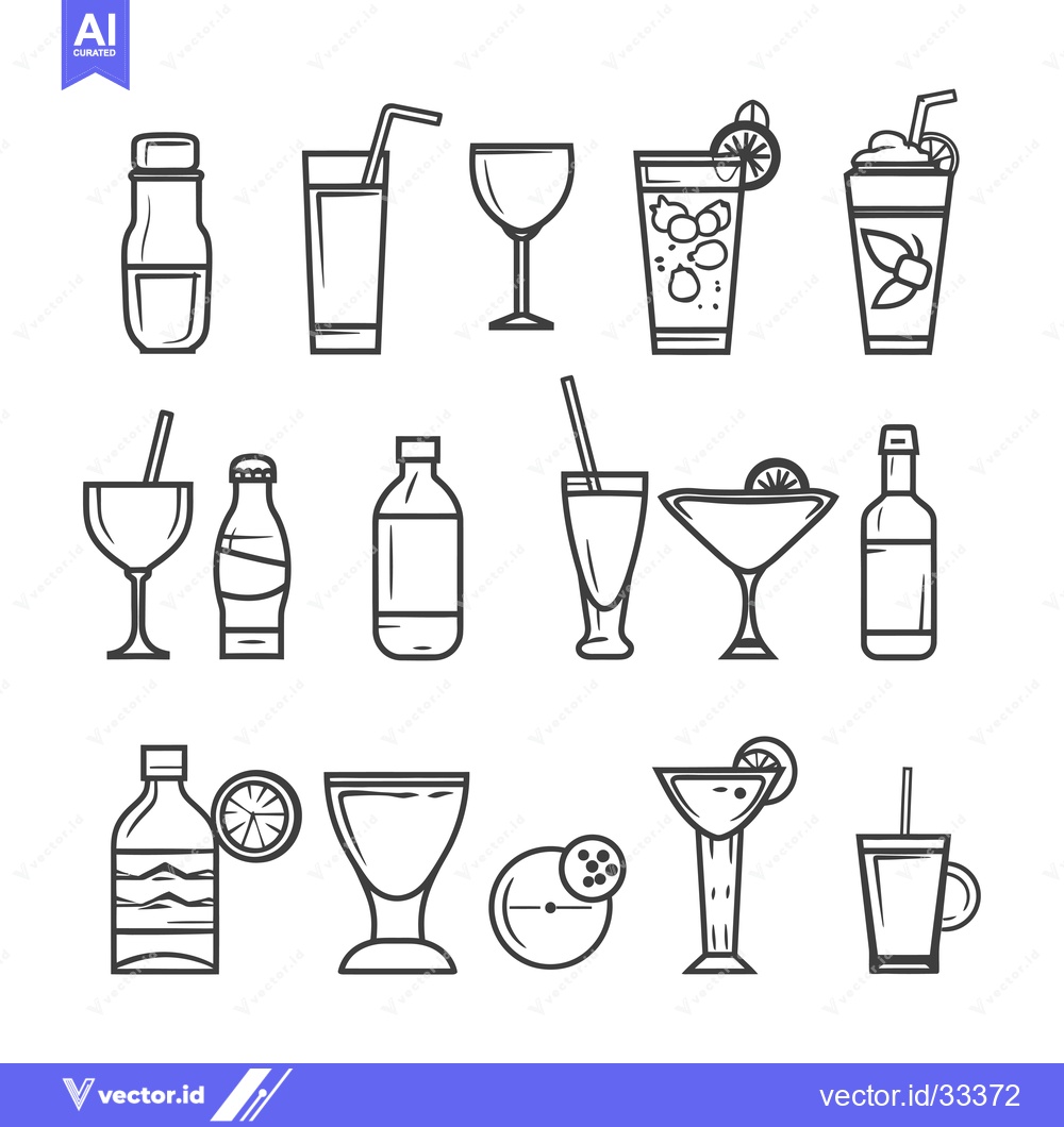 Premium Vector dari Collection of Hand Drawn Outline Drink Icons