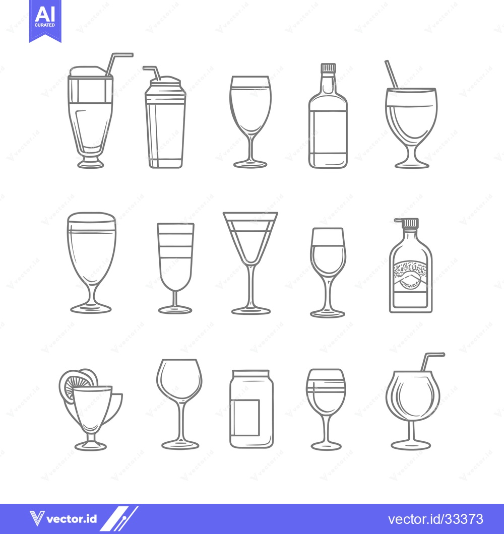 Premium Vector dari Collection of Hand-Drawn Outline Drinkware with Straws