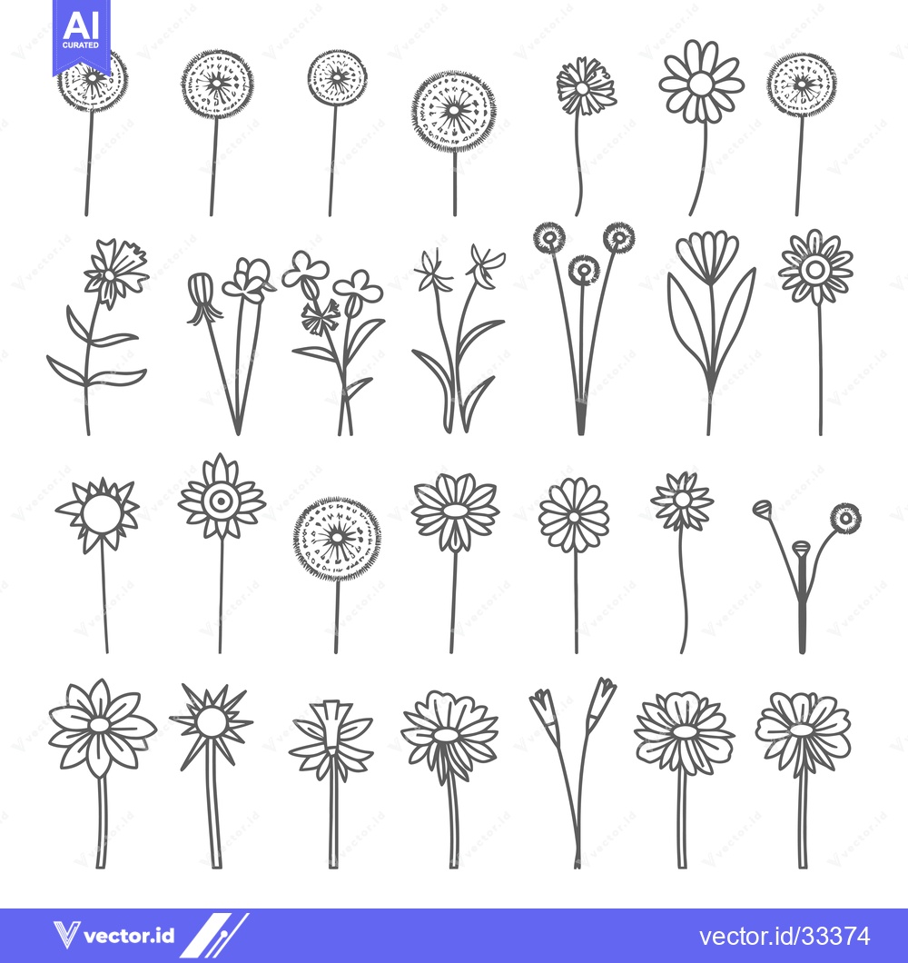 Premium Vector of Collection of Hand-Drawn Outline Flower Illustrations