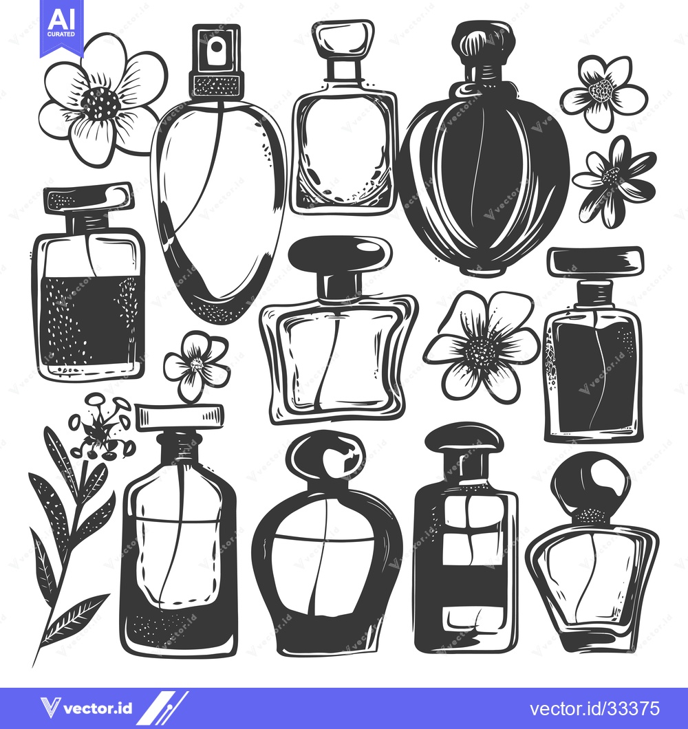 Premium Vector of Collection of Hand-Drawn Perfume Bottles with Flowers