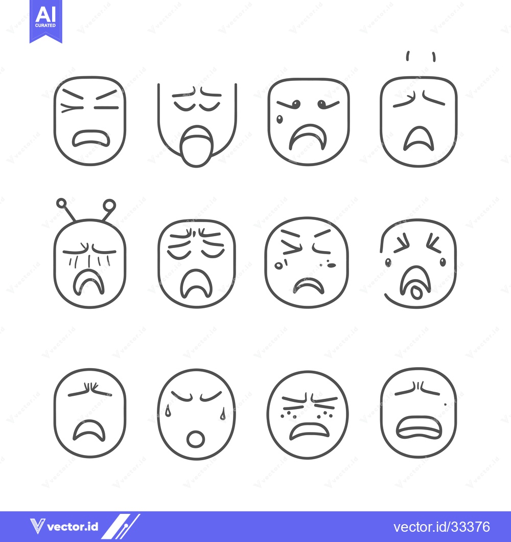 Premium Vector dari Collection of Hand-Drawn Sad Emojis with Various Expressions