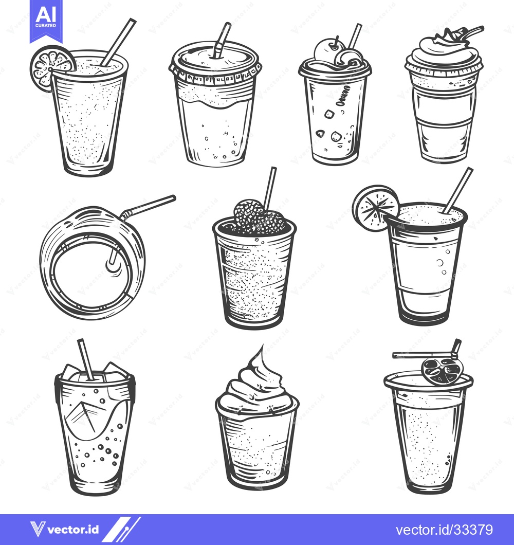 Premium Vector dari Collection of Hand-Drawn Sketch Illustrations of Various Cold Drinks w
