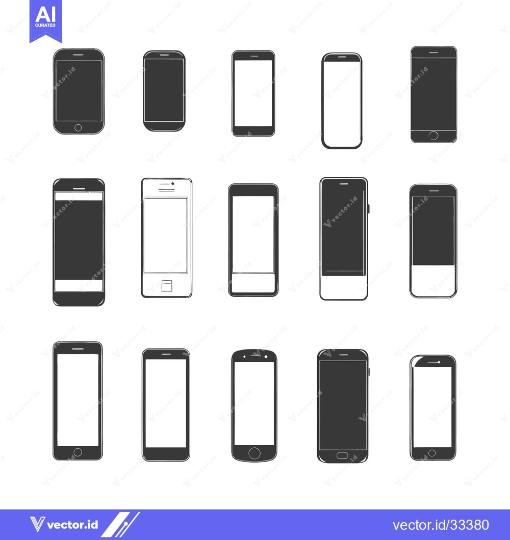 Premium Vector of Collection of Hand-Drawn Smartphone Silhouettes with Empty Screens