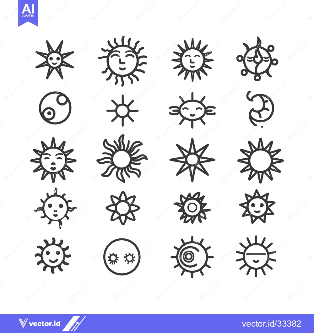 Premium Vector of Collection of Hand-Drawn Sun Icons with Various Styles and Expressions