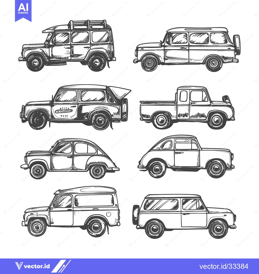 Premium Vector dari Collection of Hand-Drawn Vintage Cars and Trucks