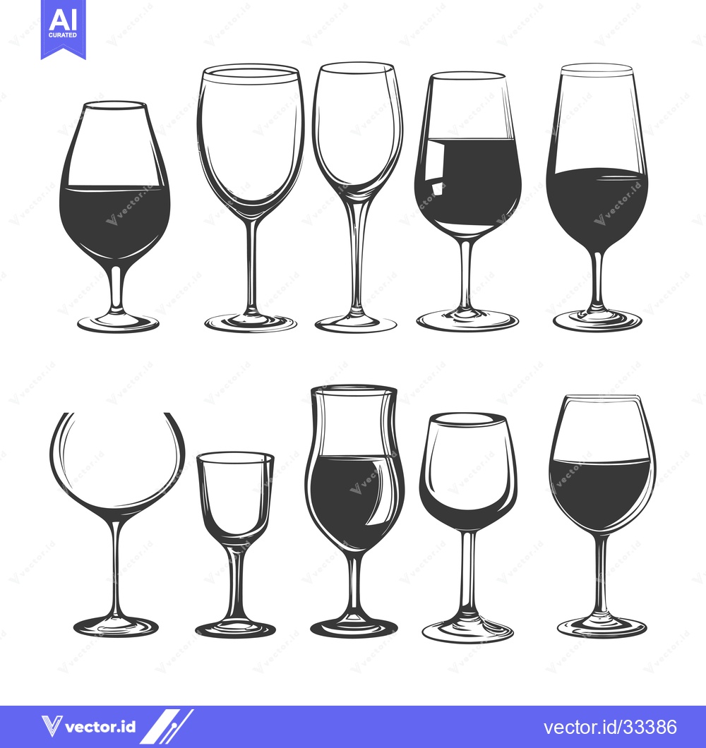 Premium Vector of Collection of Hand Drawn Wine Glasses in Black and White