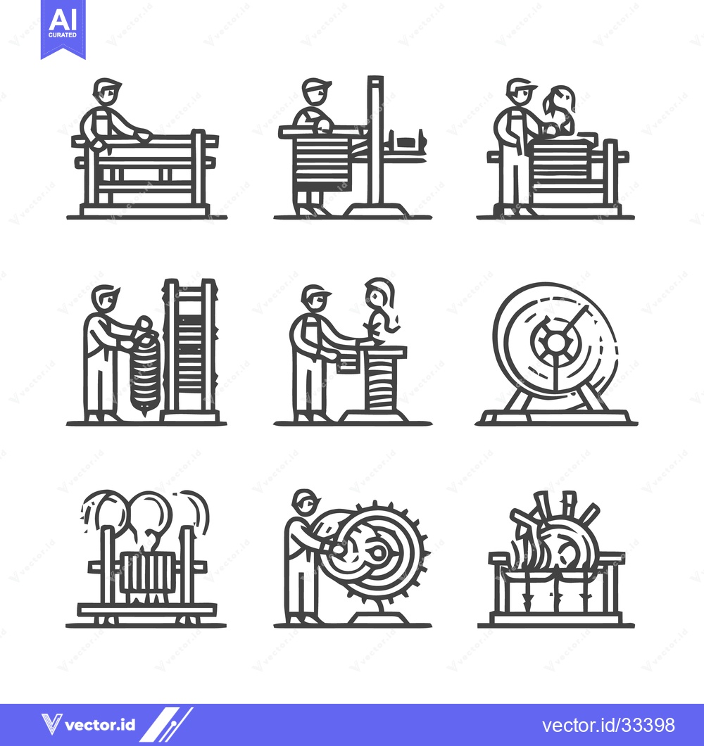 Premium Vector of Artisan Craftsmanship - Depicting Weaving and Industrial Processes.